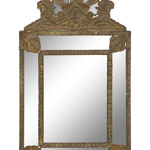 A Dutch Chased Brass Cushion Mirror
