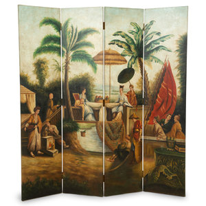 A Painted Four-Panel Floor Screen