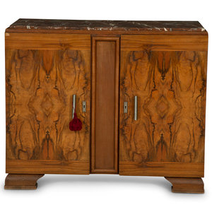 An Art Deco Style Burl Walnut Marble-Top