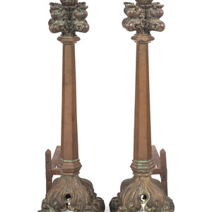 A Pair of Gothic Style Bronze Andirons
Late