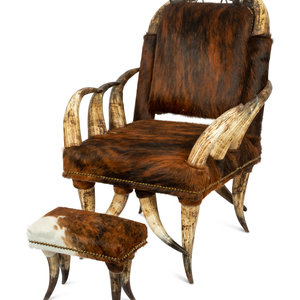 A Victorian Horn Chair and Ottoman 20th 346703