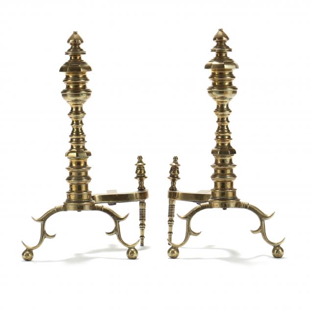 PAIR OF CHIPPENDALE BRASS ANDIRONS