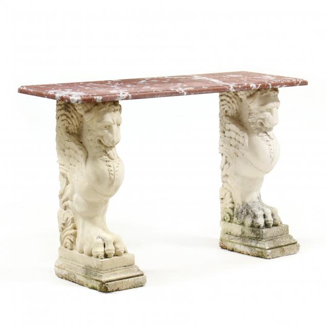 MARBLE AND CAST STONE FIGURAL CONSOLE 3467a1