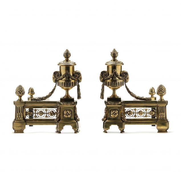 PAIR OF LOUIS XVI STYLE BRASS ANDIRONS 3467af