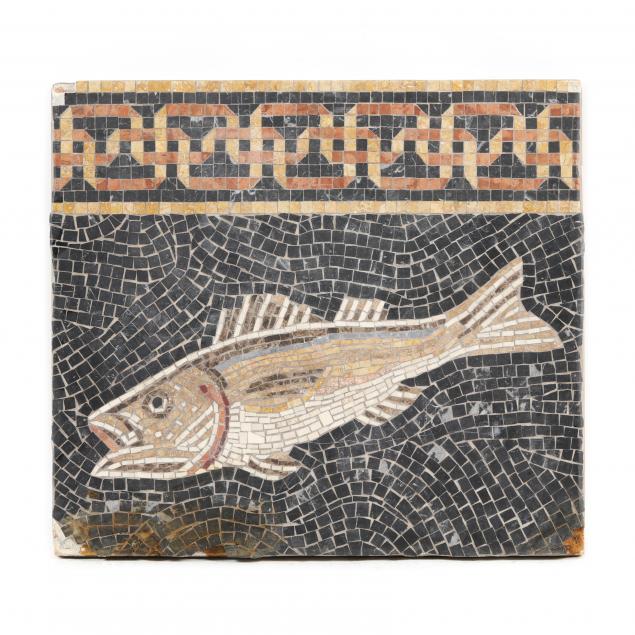 ANTIQUE STYLE MOSAIC OF FISH 20th 3467ec