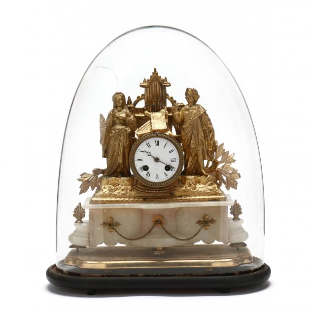 FRENCH ORMOLU AND ALABASTER MANTLE CLOCK