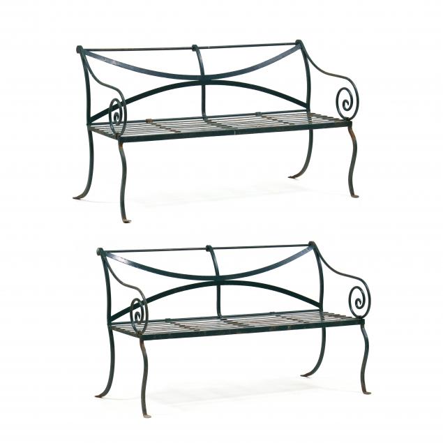 PAIR OF PAINTED IRON PARK BENCHES 34682b