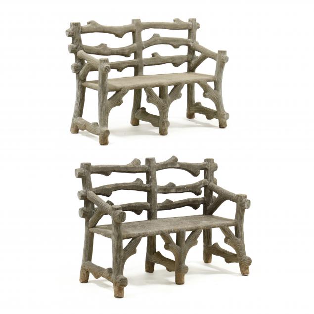 PAIR OF FAUX BOIS CAST STONE GARDEN 34683a