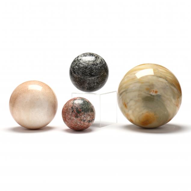 FOUR LARGER HARDSTONE SPHERES Contemporary,