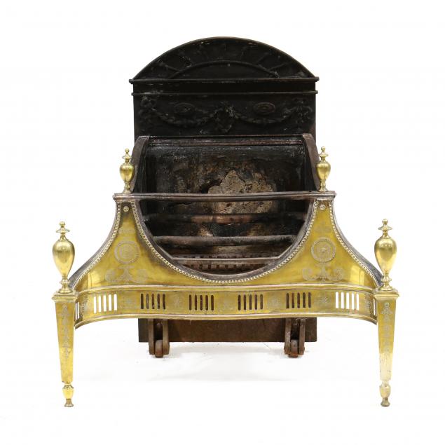 ANTIQUE IRON AND BRASS COAL FIREPLACE 3468a9