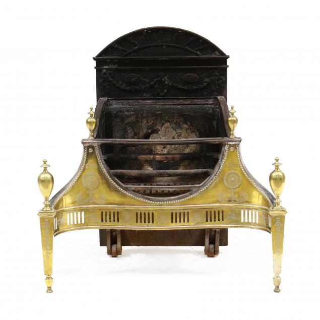 ANTIQUE IRON AND BRASS COAL FIREPLACE