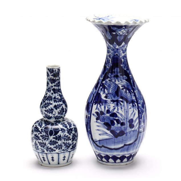 TWO ASIAN BLUE AND WHITE PORCELAIN VASES