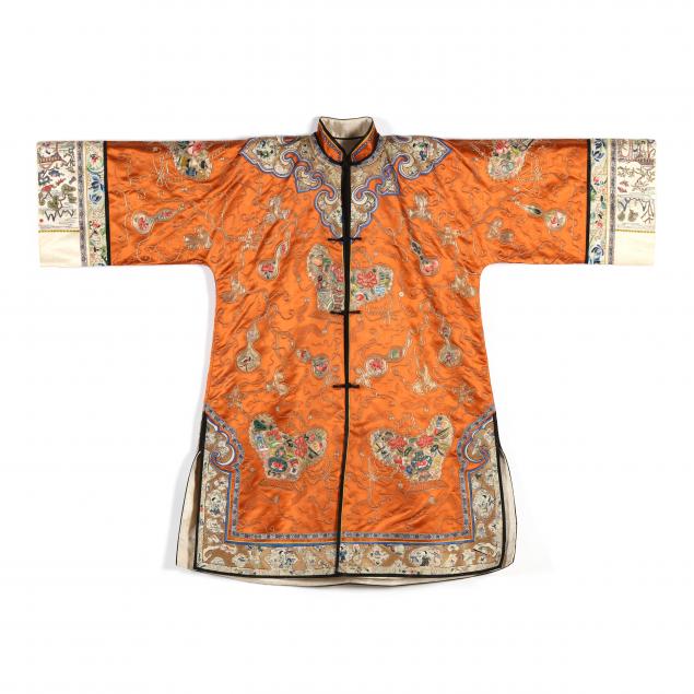 A CHINESE ORANGE GROUND SILK EMBROIDERED 346939