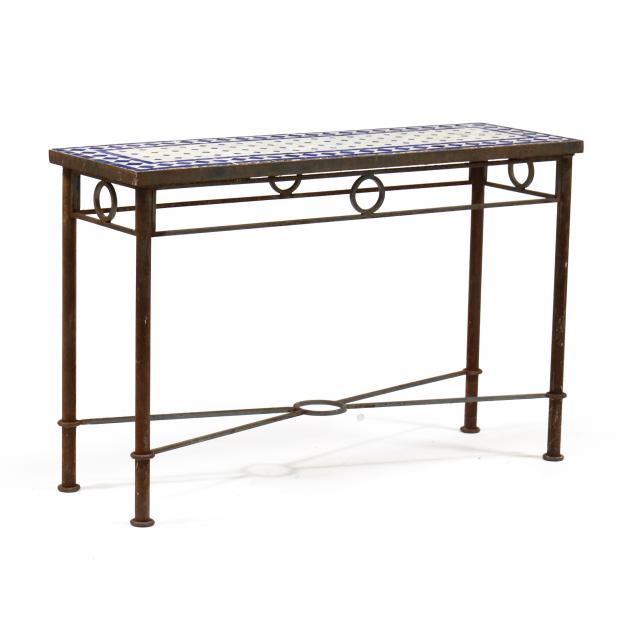 FAIENCE GLAZED TILE TOP IRON CONSOLE 3469b5