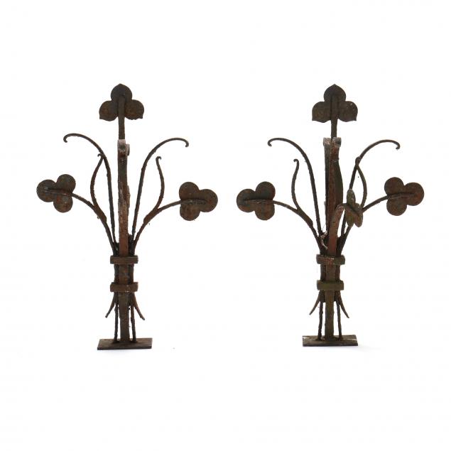 PAIR OF ANTIQUE GOTHIC STYLE IRON