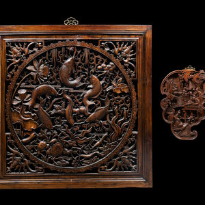 Two Chinese Carved Hardwood Panels
the