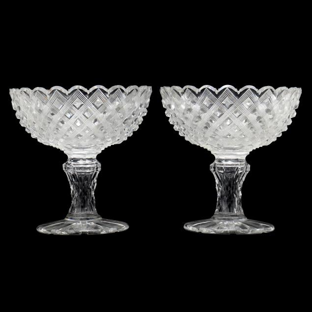 PAIR OF ANGLO IRISH CUT GLASS COMPOTES 346a10