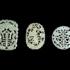 Three Chinese Celadon Jade Reticulated