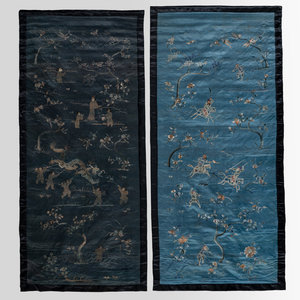 Two Chinese Blue Embroidered Silk