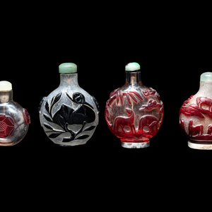 Four Chinese Overlay Glass Snuff