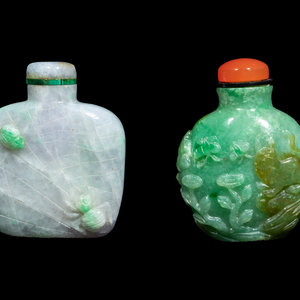 Two Chinese Carved Jadeite Snuff