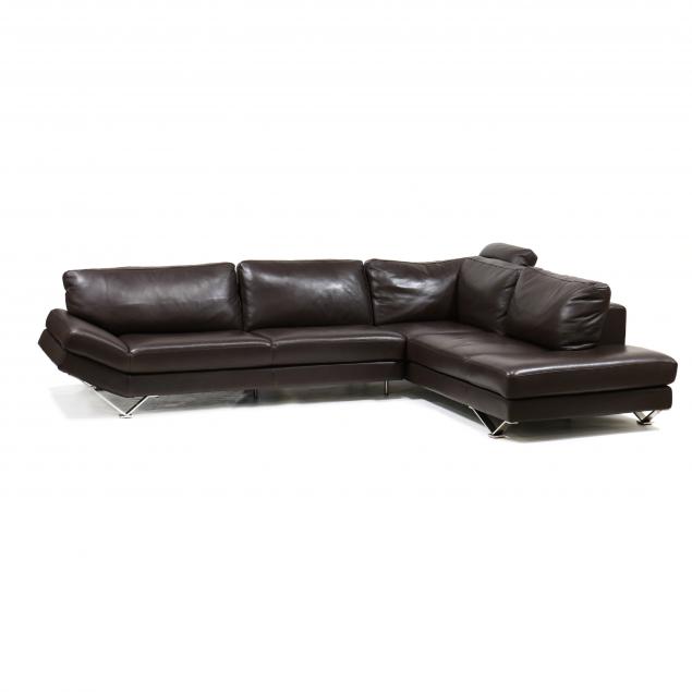 NATUZZI, LEATHER SECTIONAL SOFA