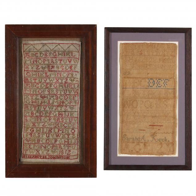 TWO FRAMED ANTIQUE NEEDLEWORK SAMPLERS 346b6f