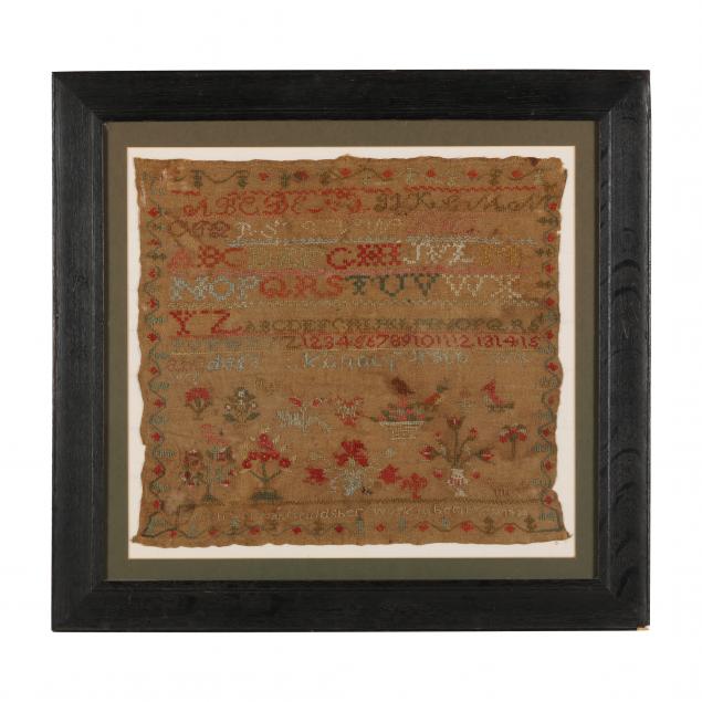 FRAMED ANTIQUE NEEDLEWORK SAMPLER 346b70