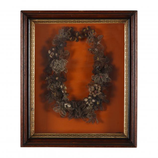 VICTORIAN FRAMED HAIR WREATH MEMORIAL 346b71