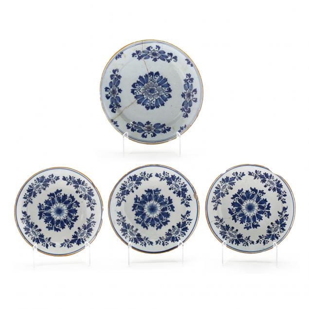 FOUR DUTCH DELFT PLATES WITH MATCHING