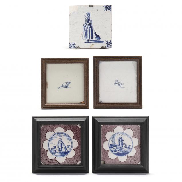 A GROUP OF FIVE DUTCH DELFT WALL