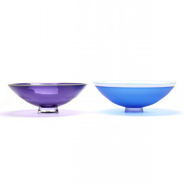 TWO ART GLASS CENTER BOWLS Contemporary,