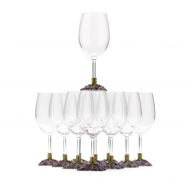 ELEVEN ENAMELED GRAPE CLUSTER WINE GLASSES