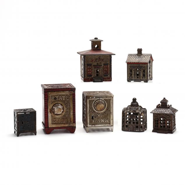 SEVEN VINTAGE STILL BANKS SAFES  346bb4