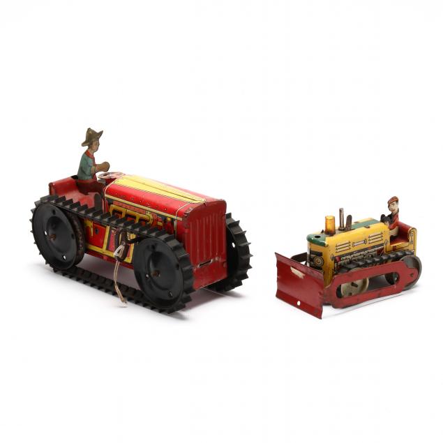 TWO VINTAGE TIN PLATE LITHO TRACTORS