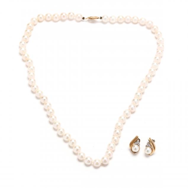 GOLD AND PEARL NECKLACE AND EARRINGS 346c21