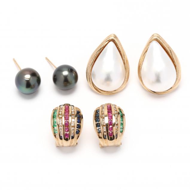 THREE PAIRS OF EARRINGS To include