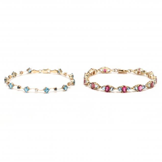 TWO GOLD AND GEM-SET BRACELETS