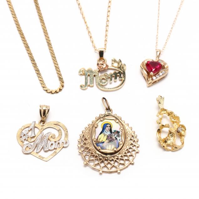 SIX GOLD JEWELRY ITEMS To include: