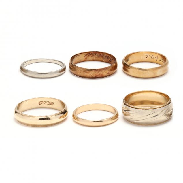 SIX GOLD WEDDING BANDS To include  346c3f