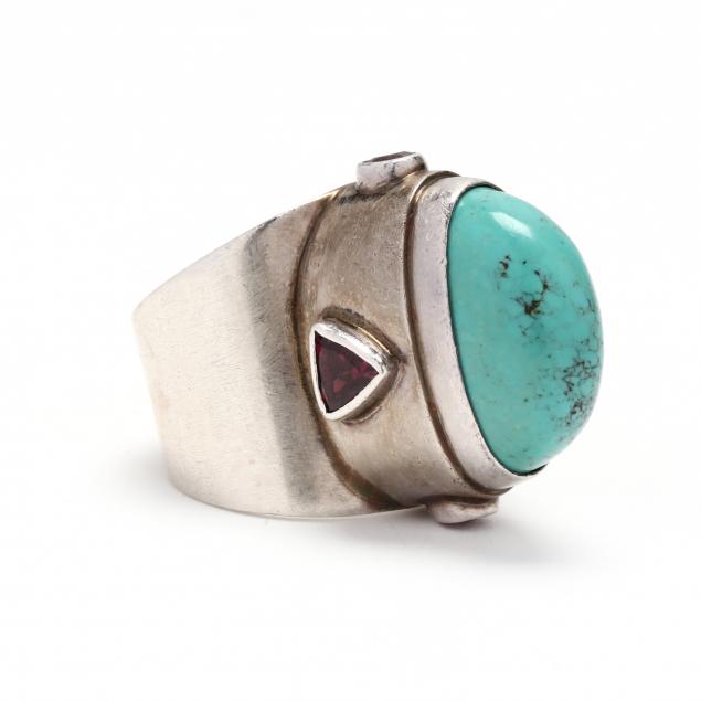 STERLING SILVER AND GEM-SET RING,