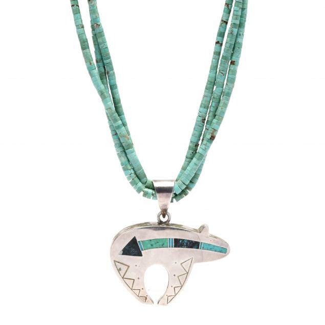 SILVER AND TURQUOISE BEAR MOTIF