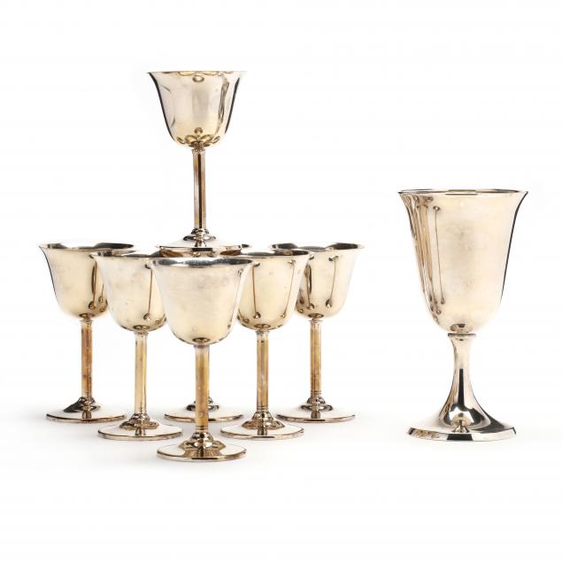 EIGHT STERLING SILVER GOBLETS Including