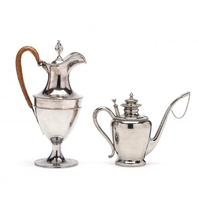 ANTIQUE SILVERPLATE EWER AND INDIVIDUAL