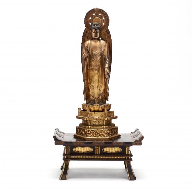 A JAPANESE CARVED GILDED WOOD AMIDA