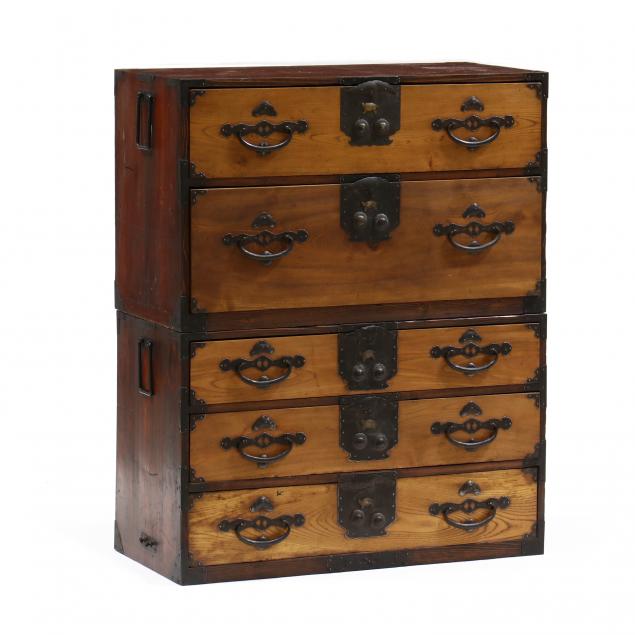 A JAPANESE TWO-PART CHEST ON CHEST TANSU