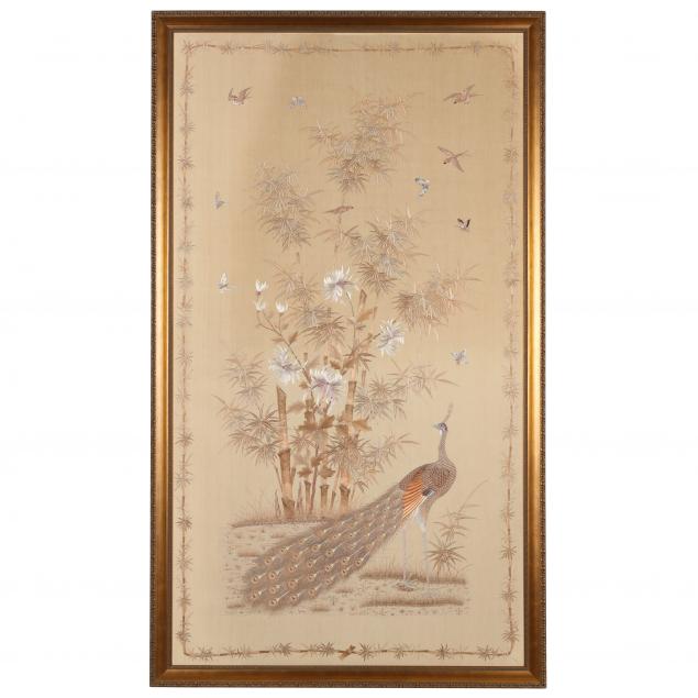 A LARGE ASIAN SILK EMBROIDERED PANEL