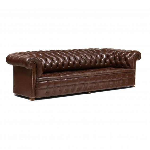 NINE-FOOT LONG LEATHER CHESTERFIELD