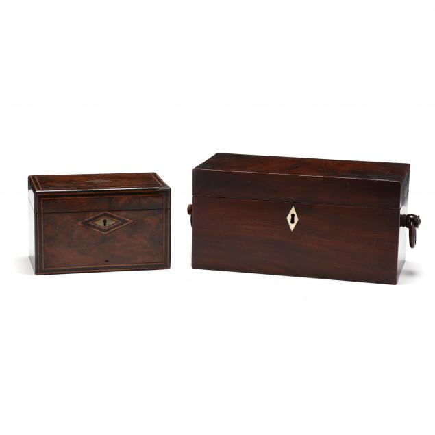 TWO ENGLISH MAHOGANY TEA CADDIES 346d40