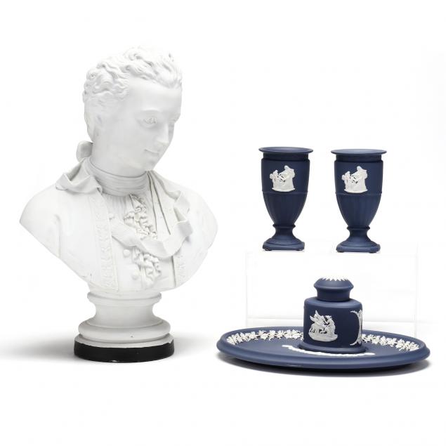 THREE WEDGWOOD ITEMS AND A PARIAN BUST